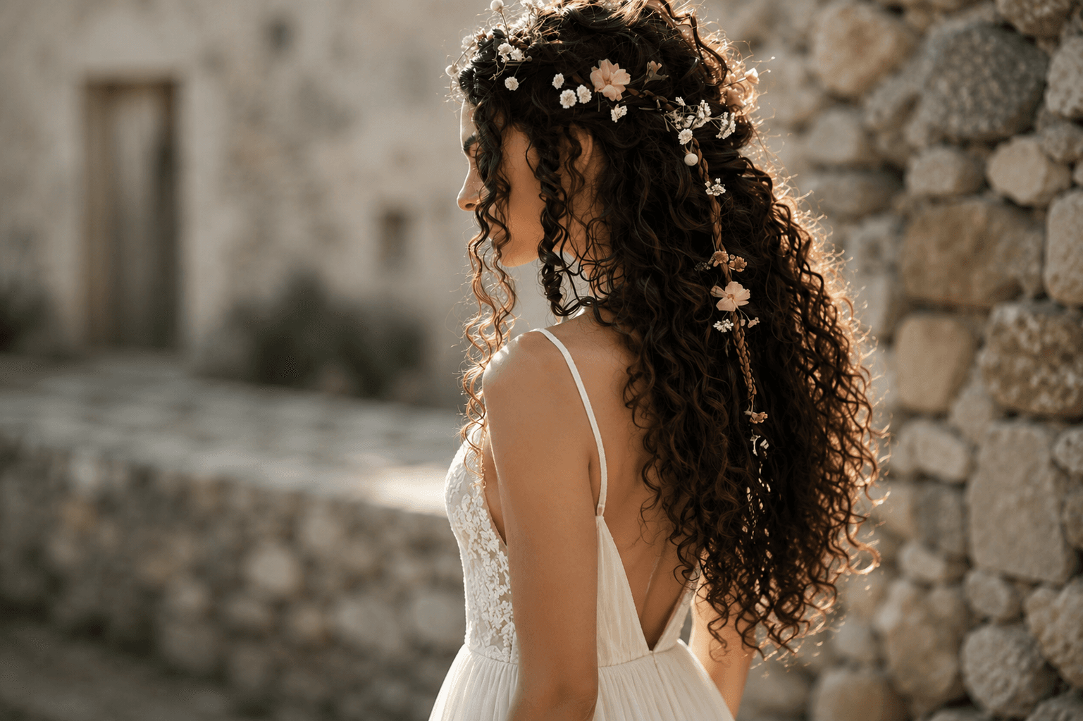 Peinados de novia para cabello rizado que duran toda la noche